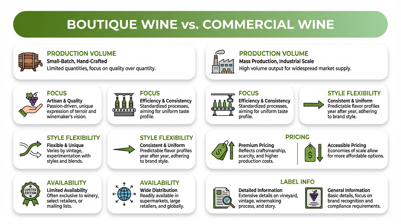 השוואה בין יין בוטיק ליין מסחרי - טבלת הבדלים