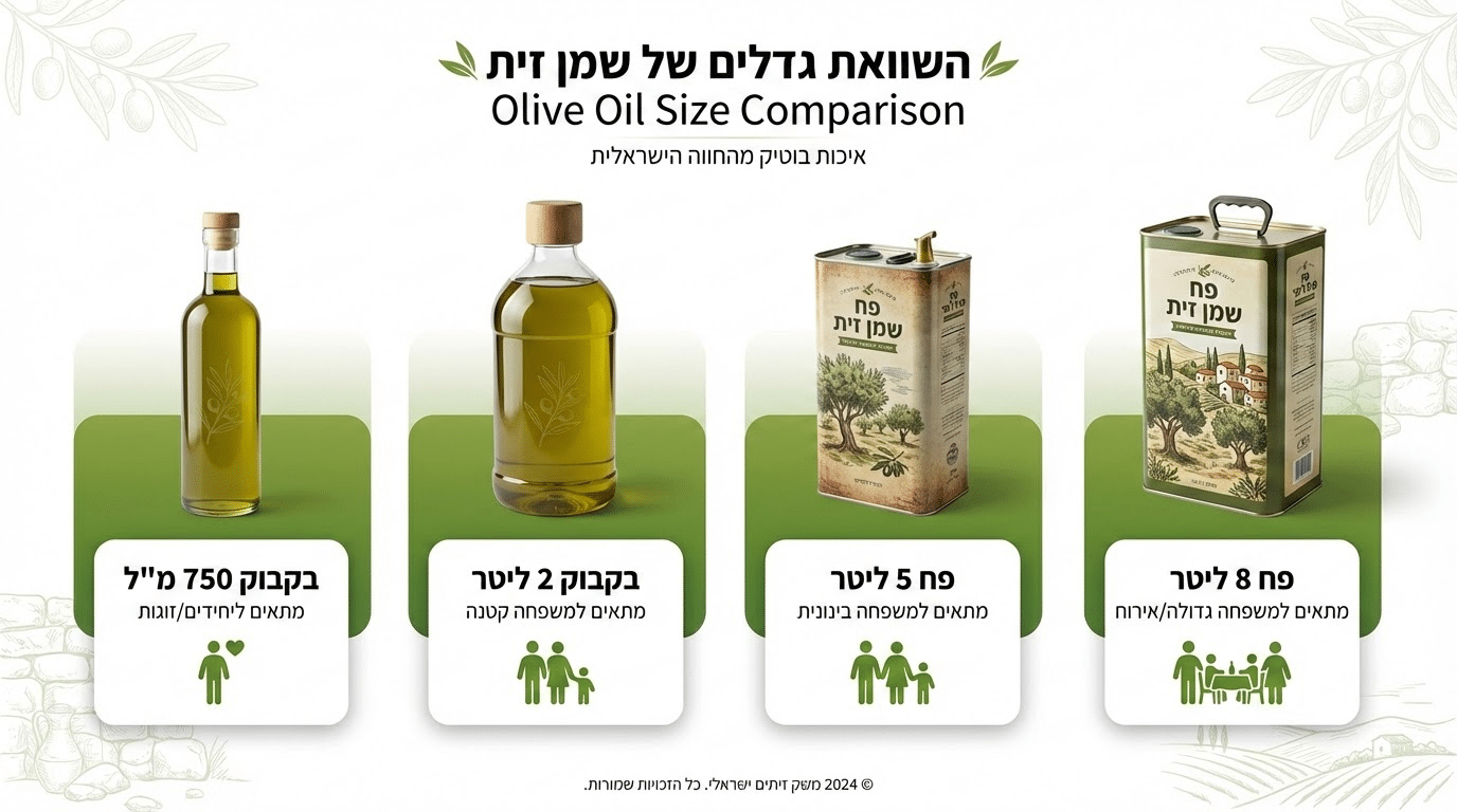 השוואת נפחים של שמן זית - איזה גודל הכי משתלם