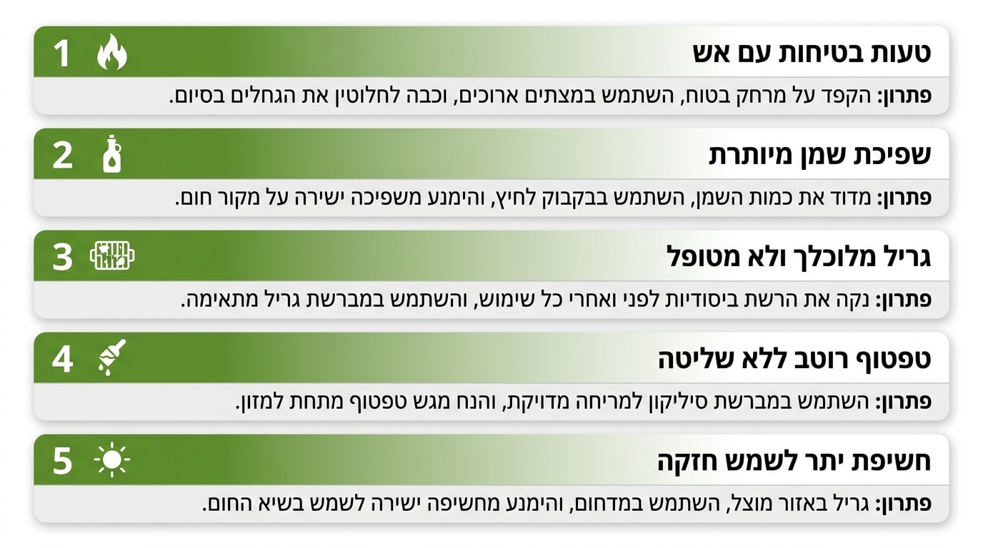 חמש טעויות שהורסות את המנגל כשעובדים עם שמן זית