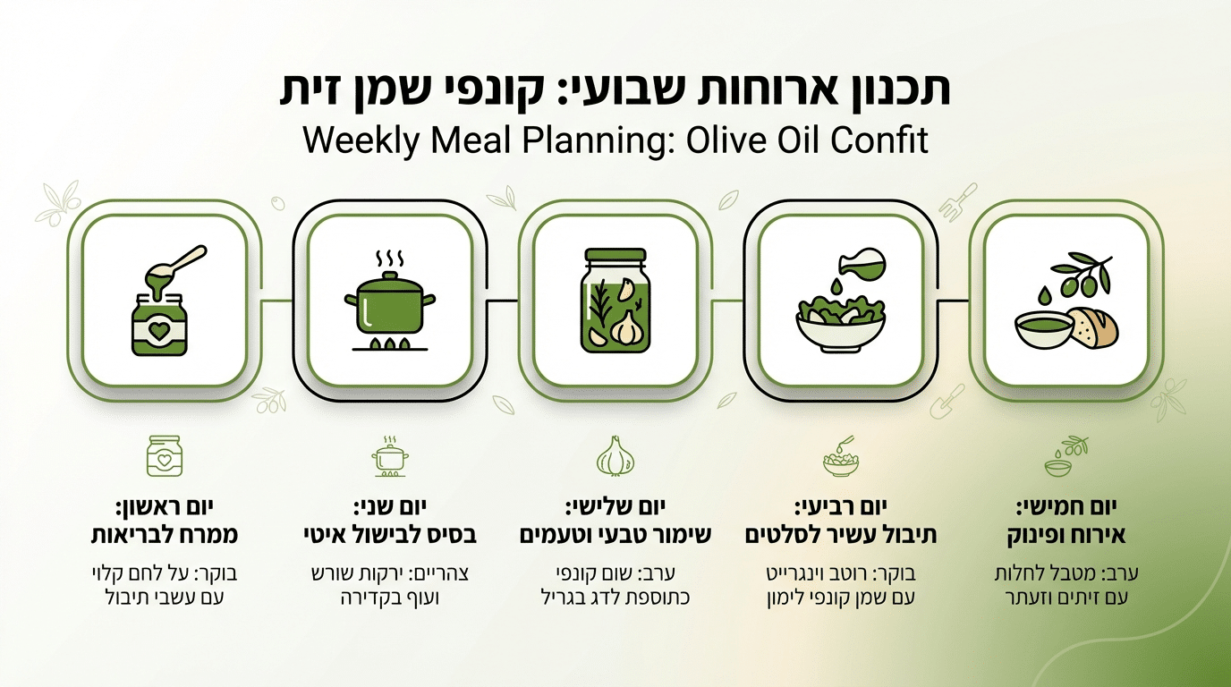 שילוב קונפי בשמן זית בתפריט השבועי - תכנון חכם לחיסכון ותזונה איכותית