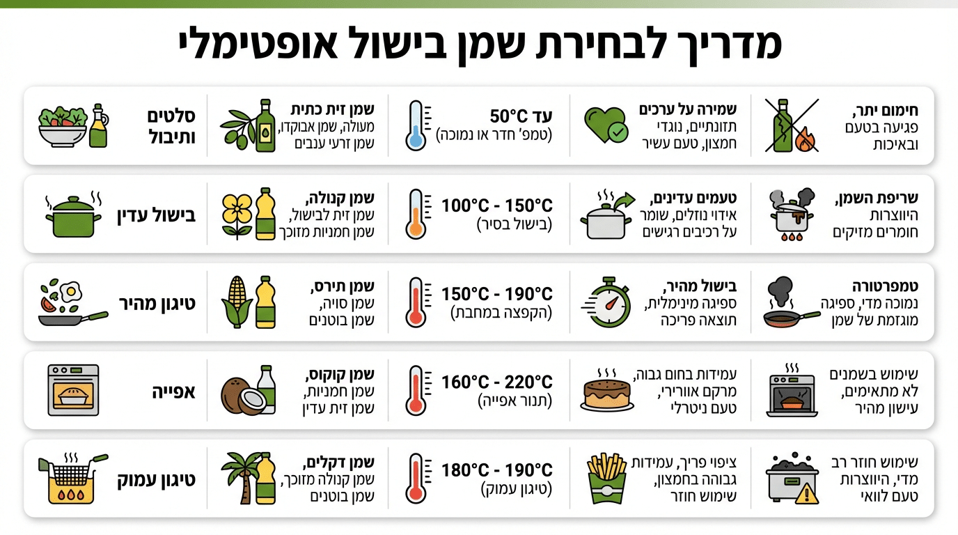 התאמת שמן זית לשימושים שונים במטבח - מדריך מקצועי