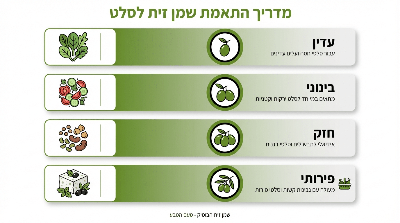 טבלת התאמה — איזה שמן זית מתאים לאיזה סלט
