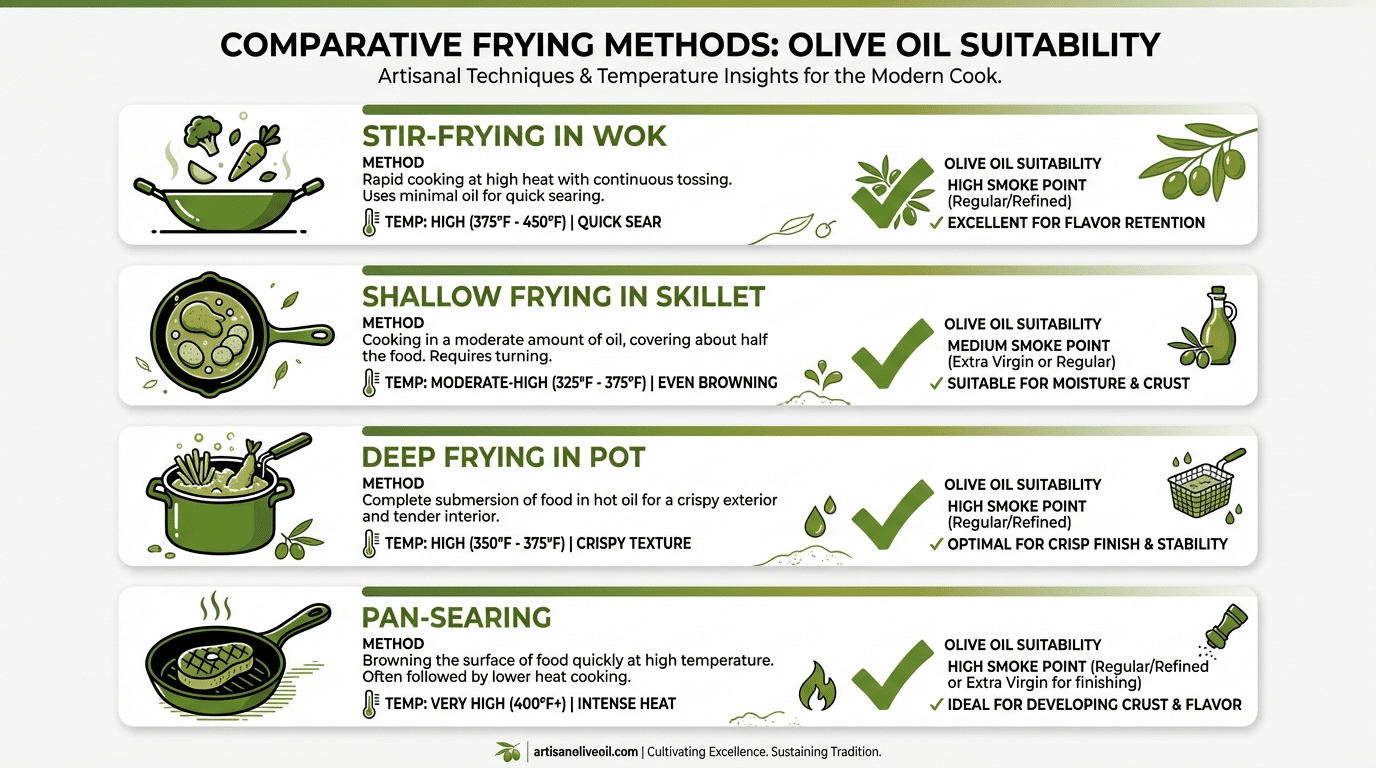 השוואה מעשית בין הקפצה, טיגון רדוד וטיגון עמוק בשמן זית