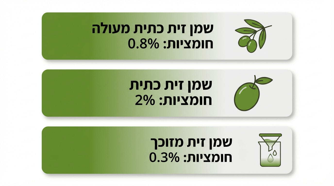 שלוש קטגוריות שמן זית — כתית מעולה, כתית ומזוכך — הסבר מקצועי