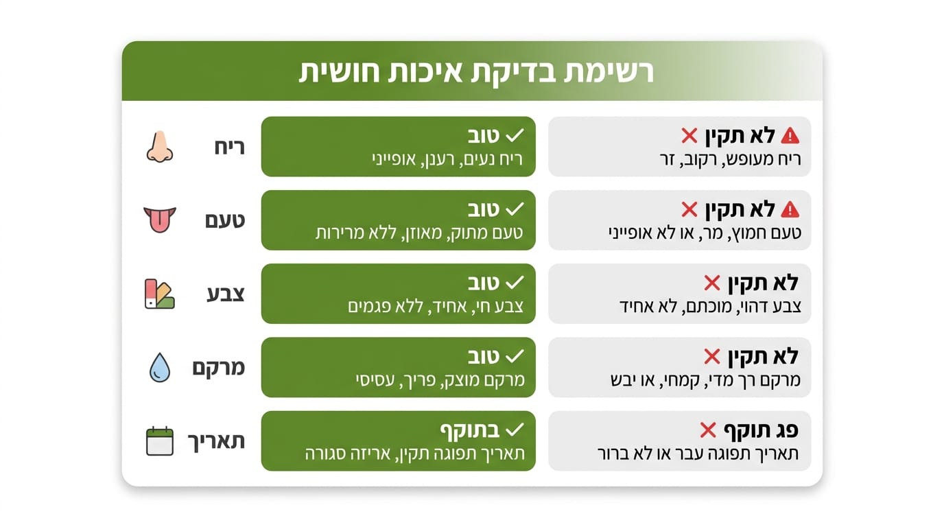 צ'ק-ליסט לבדיקת איכות שמן זית כתית מעולה