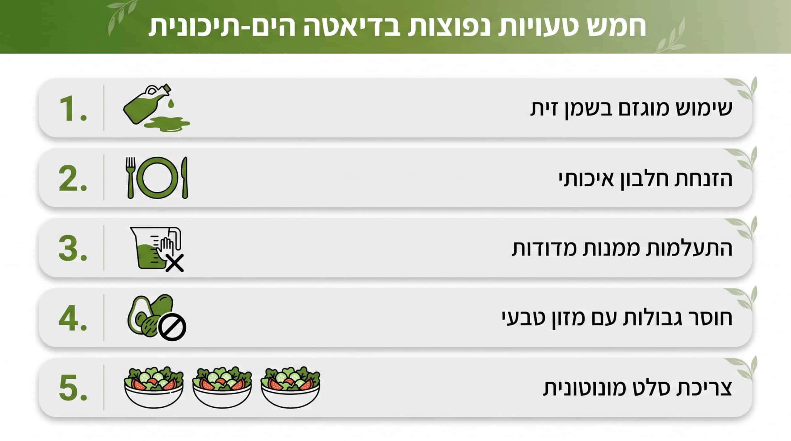 חמש טעויות נפוצות בדיאטה ים תיכונית שהופכות אותה לפצצה קלורית