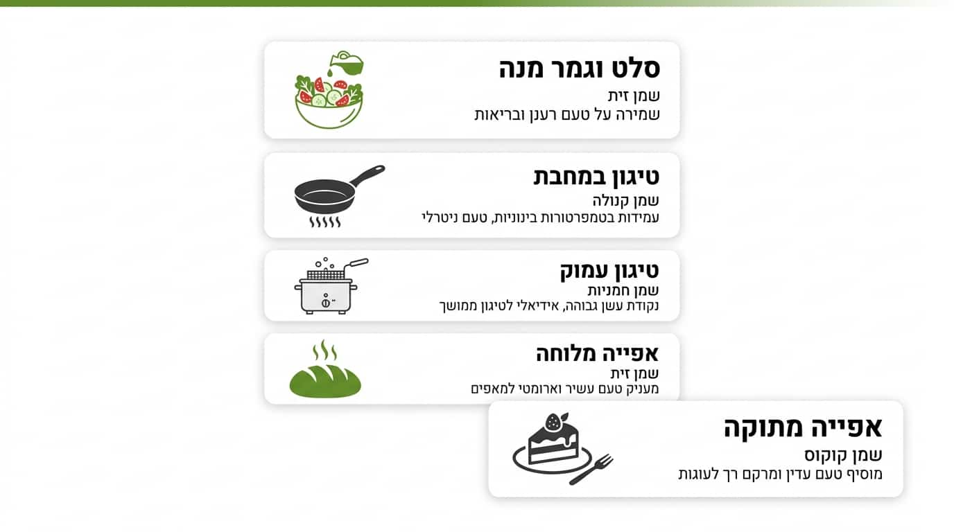 מדריך החלטה מהיר — מה לשפוך לפי סוג הבישול