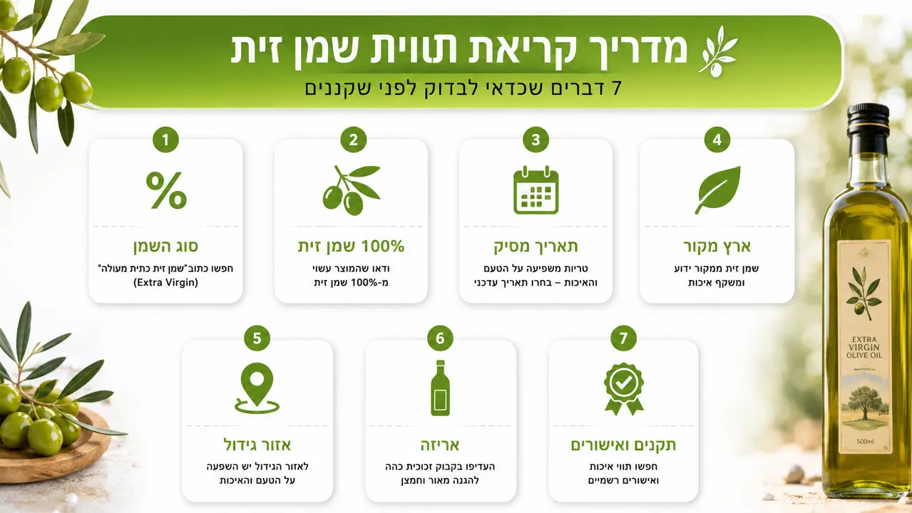 מדריך לקריאת תווית שמן זית - כיצד להבין את המספרים ולבחור שמן איכותי