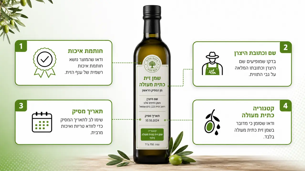 איך מזהים תו איכות שמן זית על הבקבוק ומה לבדוק לידו