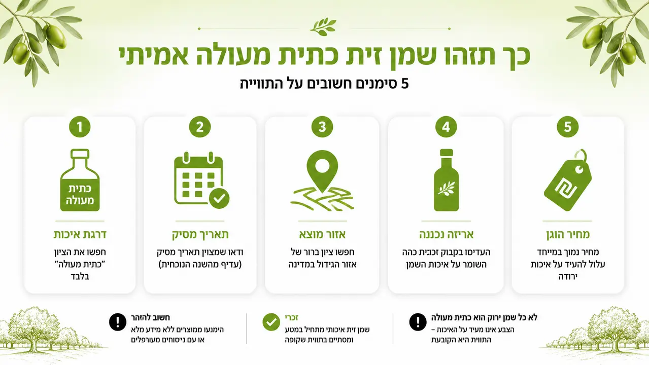 מדריך מעשי לזיהוי שמן זית כתית מעולה אמיתי לפי התווית