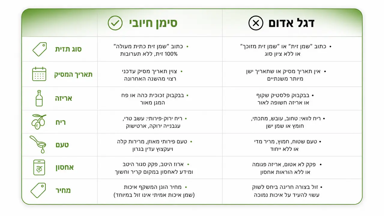 צ'ק-ליסט לקניית שמן זית איכותי ואמיתי