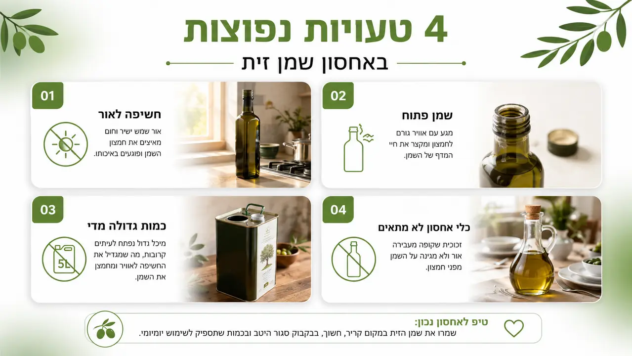 הטעויות הנפוצות באחסון שמן זית ואיך מתקנים אותן