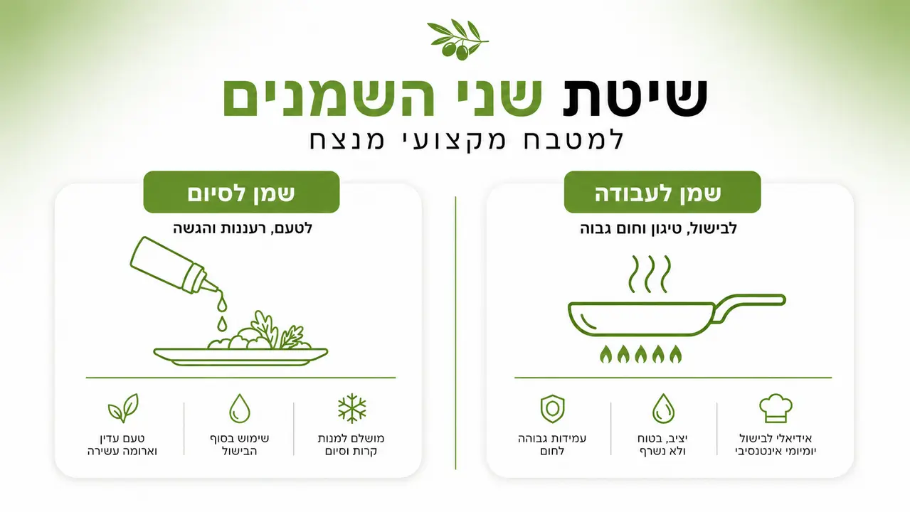 אסטרטגיית שני השמנים - שמן עבודה לצד שמן פיניש במטבח מקצועי