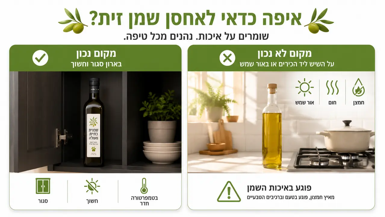 איפה הכי נכון לשים שמן זית - בארון או על השיש